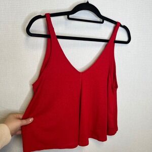 Intimately Free People Red Ribbed V-Neck Tank Top Sleeveless Relaxed Fit XS